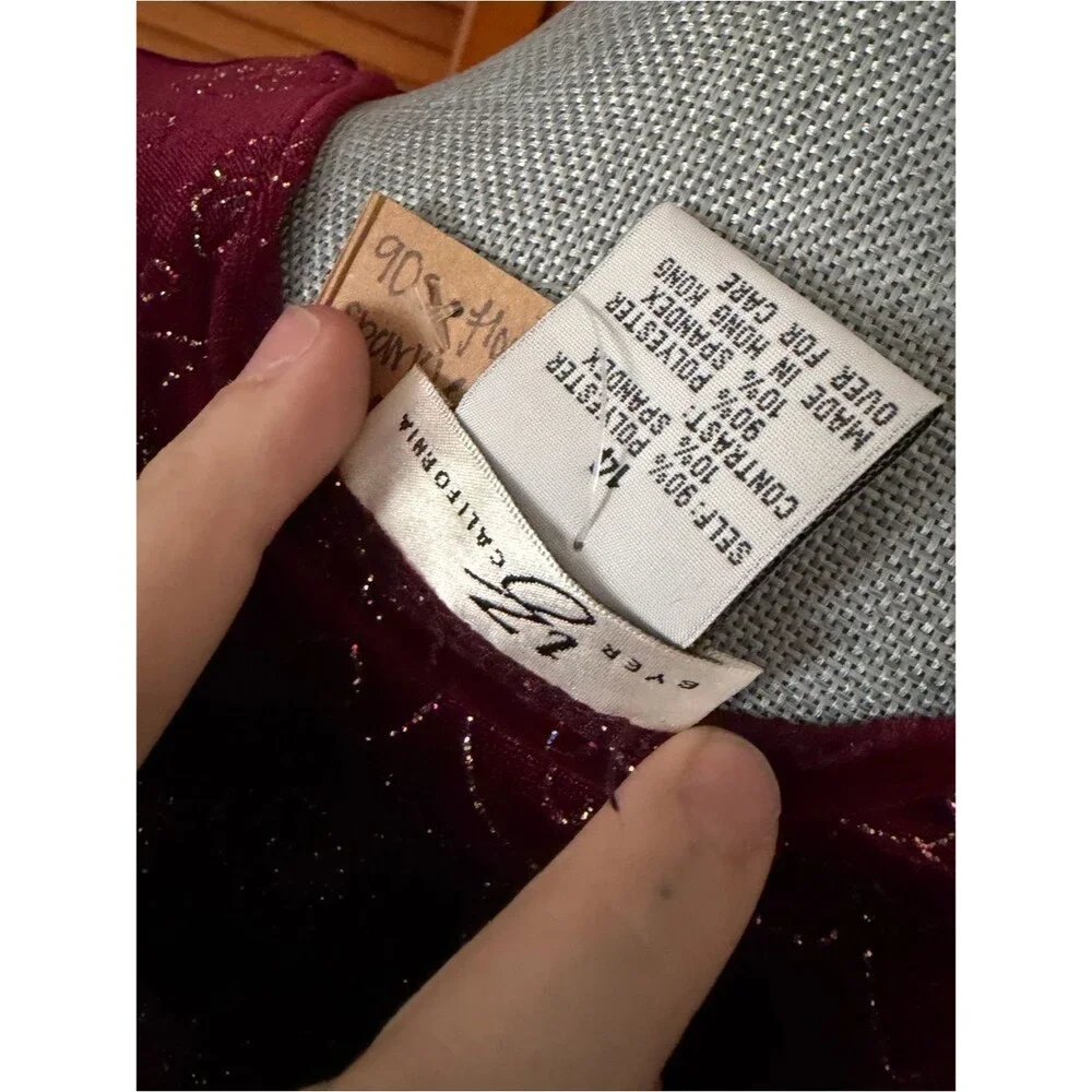 Vintage 90s Iz Byer Sequin Glitter Floral Burgundy Flutter Sleeve Velour Dress